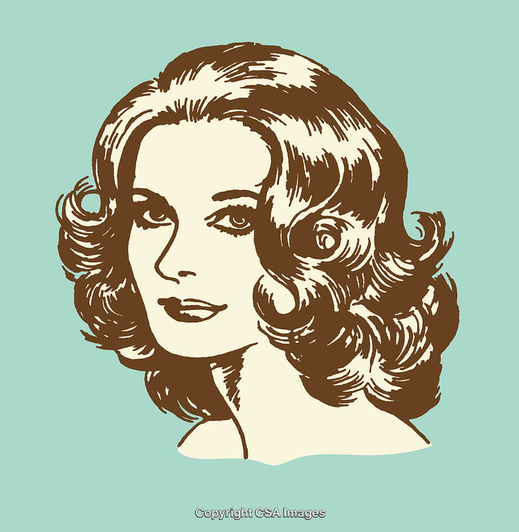 Retro Line Art Illustration of Woman with Vintage Style Hair and Expression