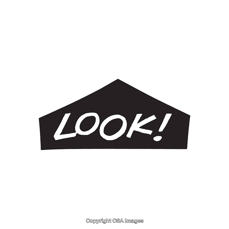 Black and White Bold Text 'LOOK!' Icon Graphic