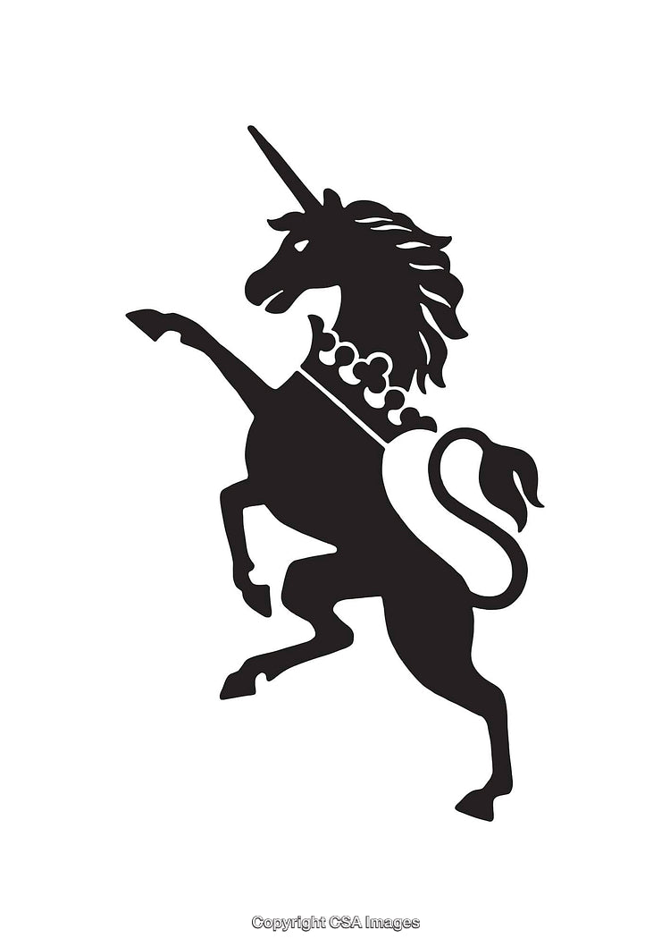 Silhouette Illustration of a Majestic Unicorn in Heraldic Stance