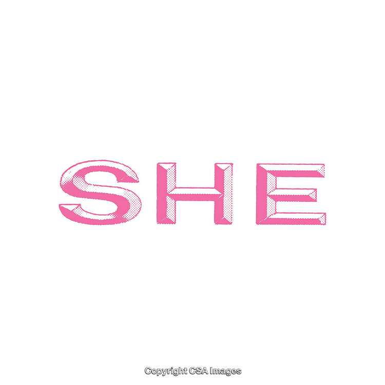 Stylized Pink Text 'SHE' on a White Background