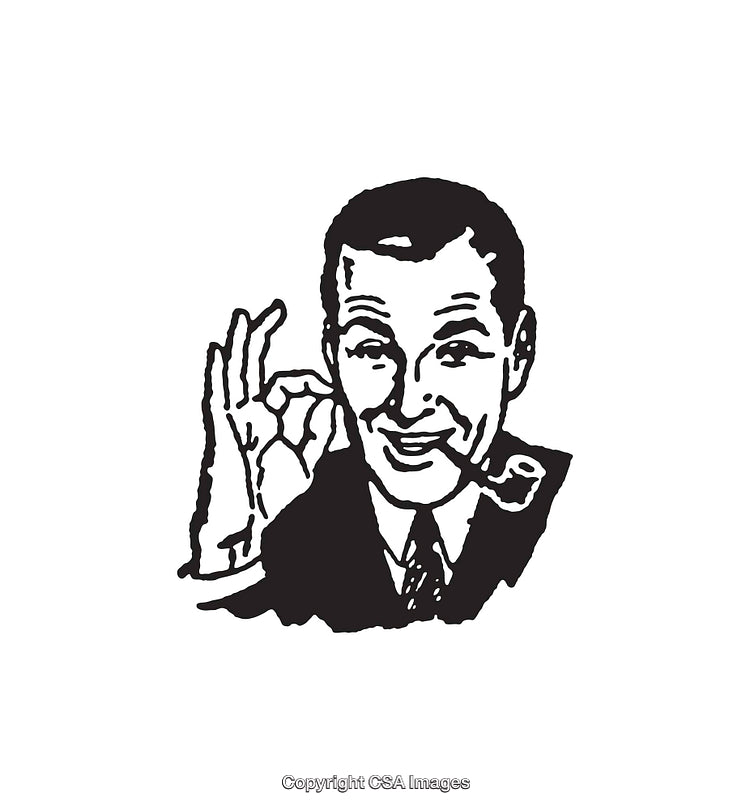 Retro Black And White Illustration of a Smiling Man with OK Gesture