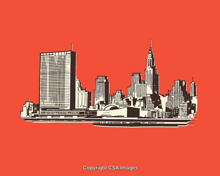 Stylized Black And White Line Art Representation Of An Urban Skyline