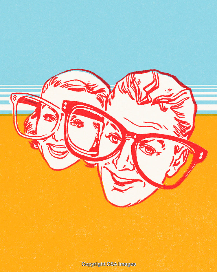 Retro Illustration of Two Faces With Oversized Glasses