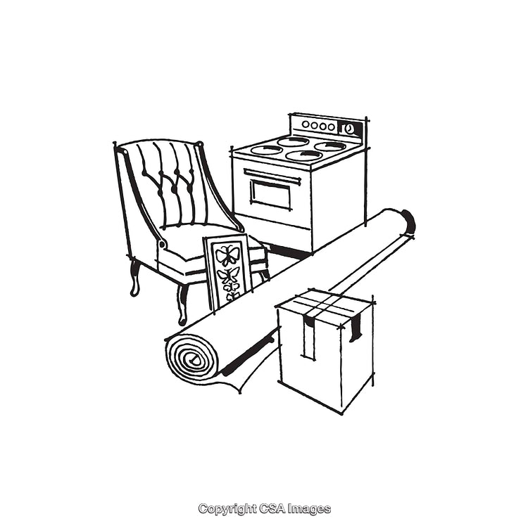 Black and White Line Art of Furniture and Household Items
