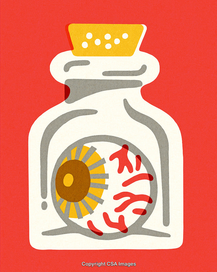 Colorful Illustration of an Eyeball in a Sealed Glass Jar