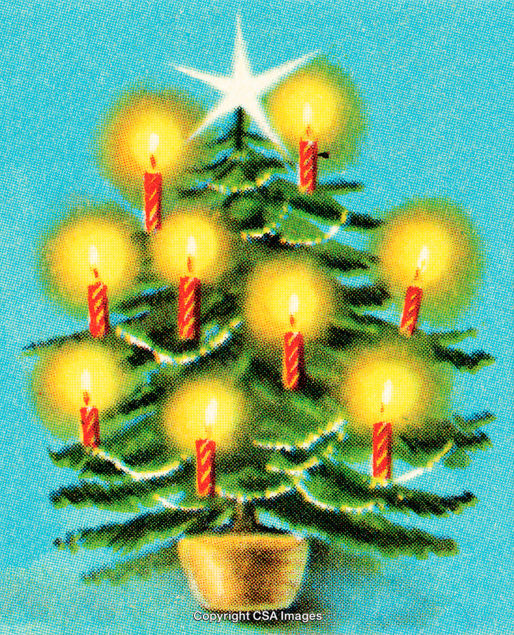 Festive Christmas Tree Adorned with Candles and Star Topper