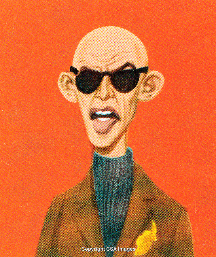 Illustration of Bald Character Wearing Glasses on Bold Background