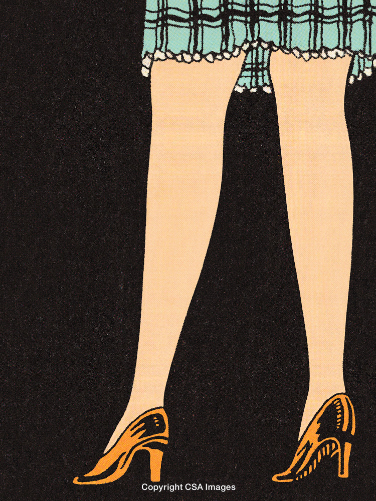 Vintage Drawing of a Woman's Legs in Stylish Clothing and Heels