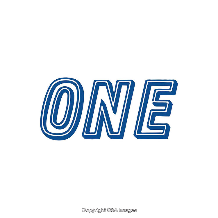 Bold Blue Typography Reading ONE on a White Background
