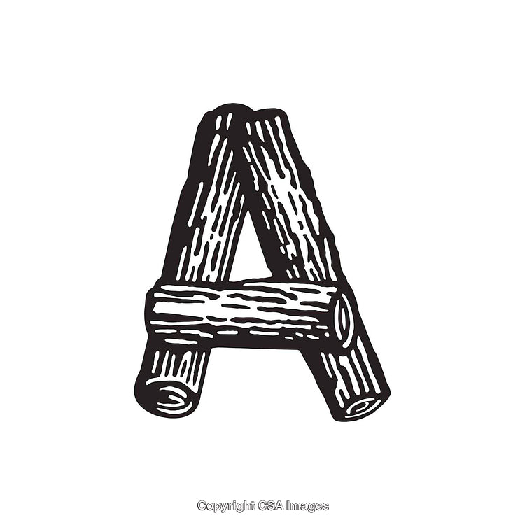 Rustic Log Style Letter A Drawing with Woodgrain Texture