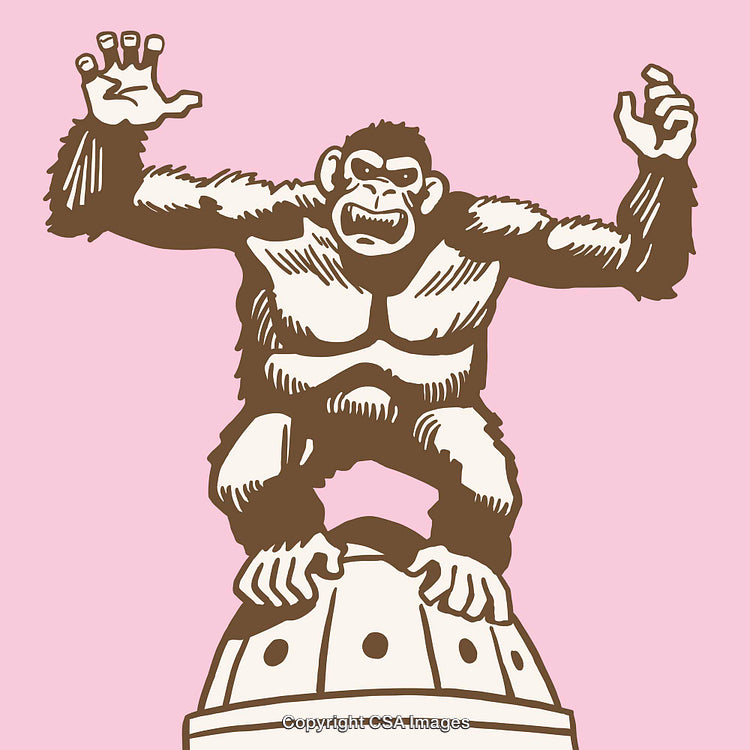 Cartoon Illustration of a Large Angry Gorilla on a Pink Background