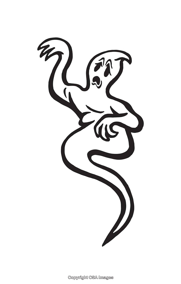Black and White Line Art of a Ghostly Figure in Motion