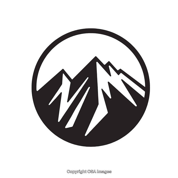 Black and White Mountain Logo Emblem with Bold Circular Design