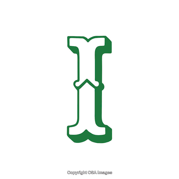 Stylized Green and White Illustrated Letter I on White Background