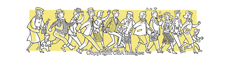 Colorful Illustration of People in Various Activities and Movements