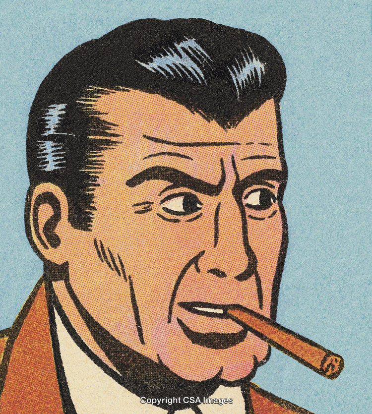 Vintage Comic Male Character Smokes a Cigar in Pop Art Style