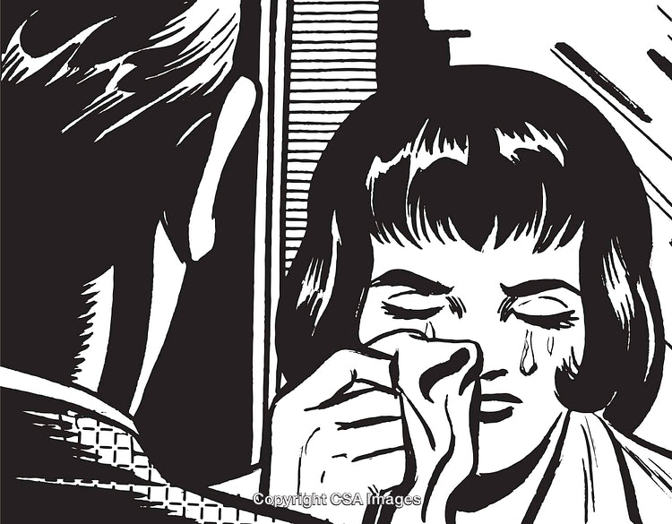 Pop Art Illustration of Emotion With Crying Woman and Comforting Gesture