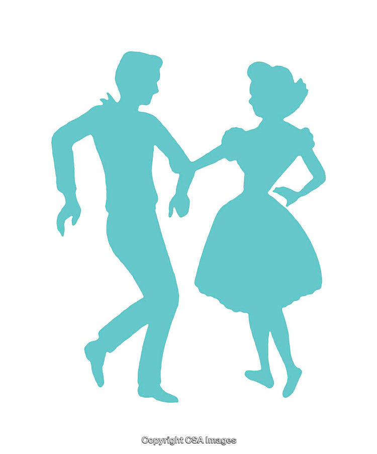 Silhouette of Dancing Couple Captured in Retro Art Style
