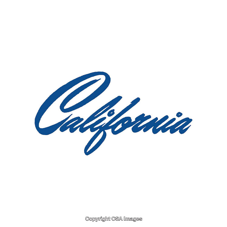California Text in Blue Handwriting Style on a White Background