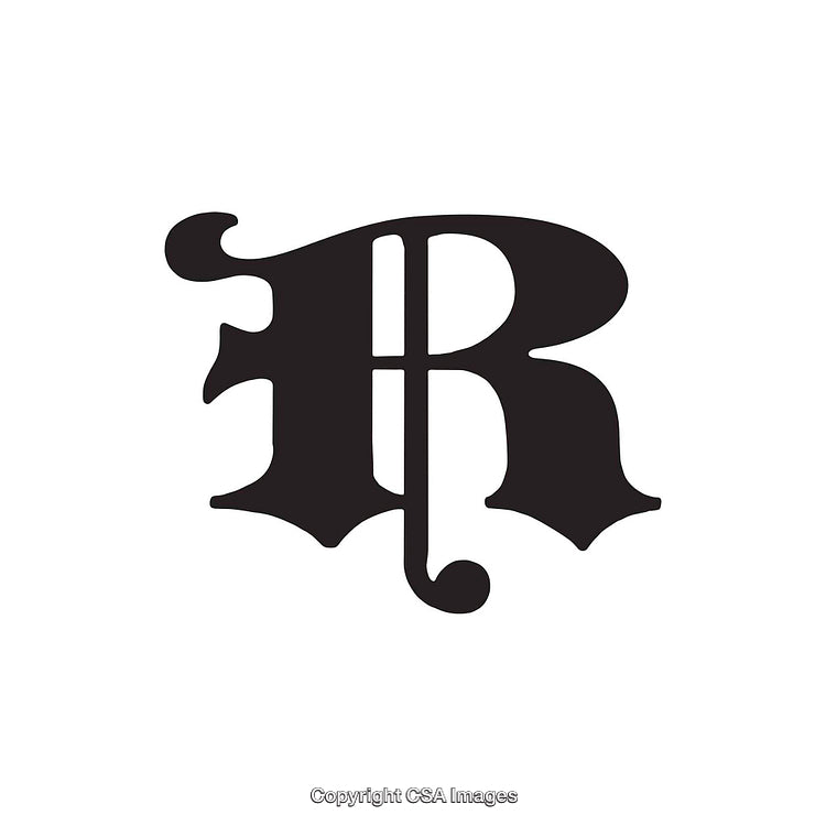 Elegant Black Gothic Letter R With Intricate Script Details