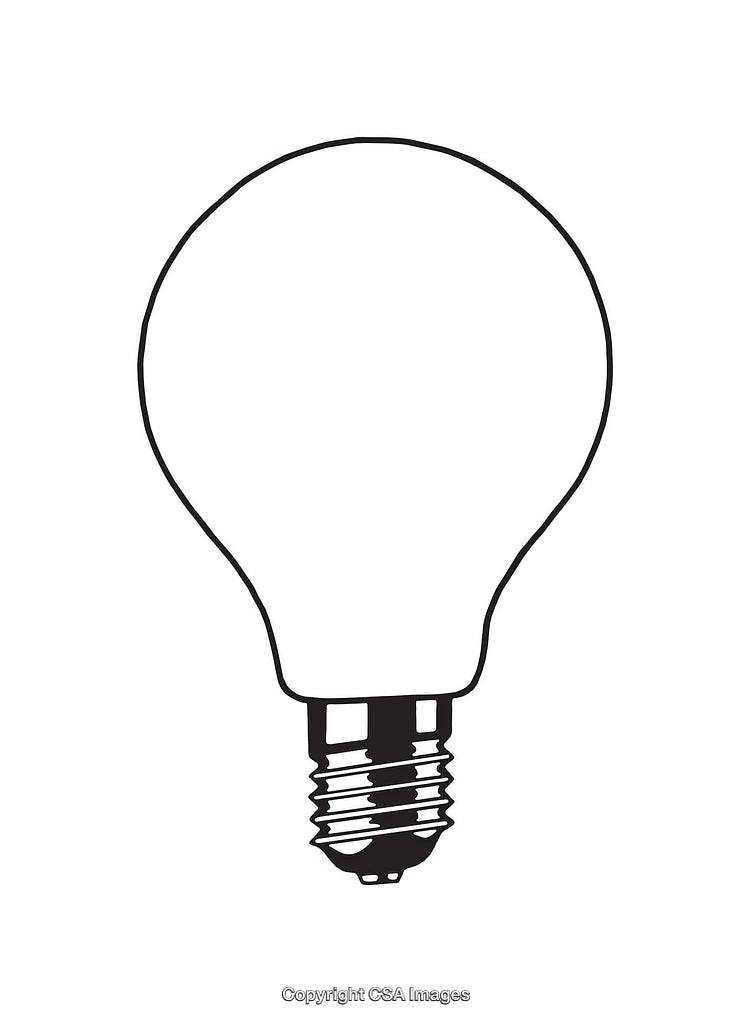 Black and White Line Art Illustration of a Classic Lightbulb