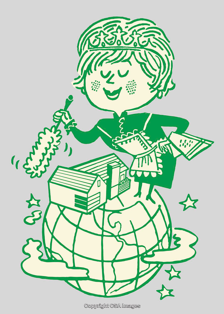Colorful Illustration of Cheerful Character Cleaning the World with Determination