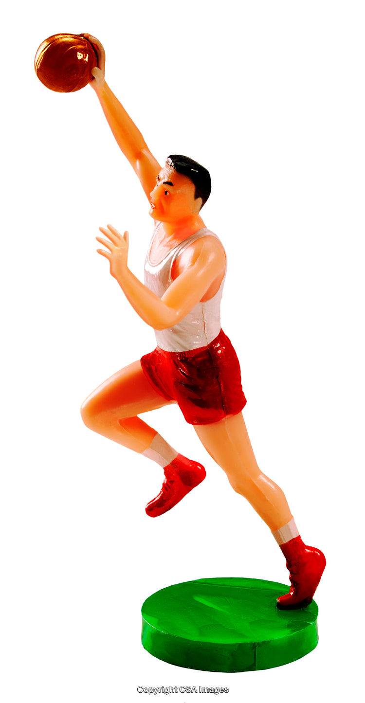 Plastic Basketball Player Toy Figurine Posed on Green Base