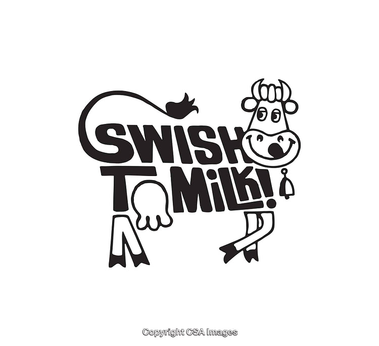 Playful Black and White Cow Cartoon Illustration with Fun Text Design