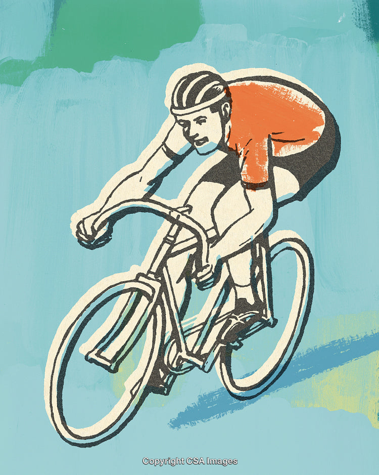 Illustrative Art of Cyclist in Motion on a Vibrant Background