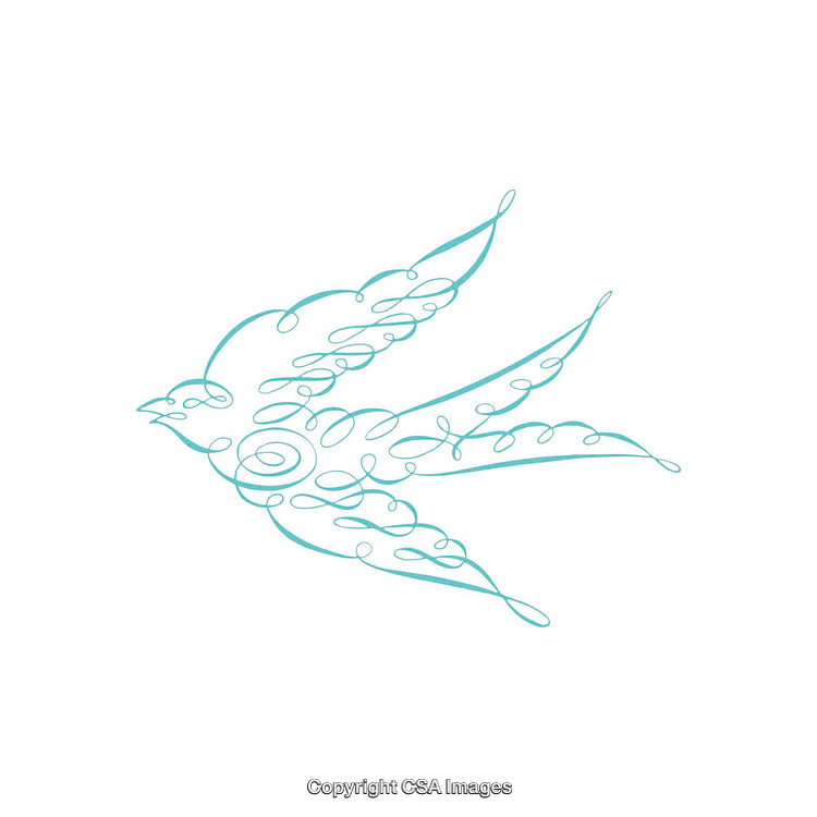 Elegant Linework Illustration of a Flying Bird with Graceful Swirling Patterns