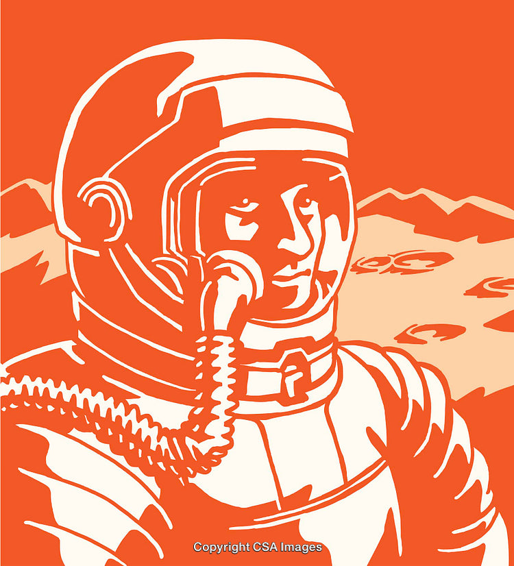 Retro Line Art of an Astronaut in an Orange Landscape