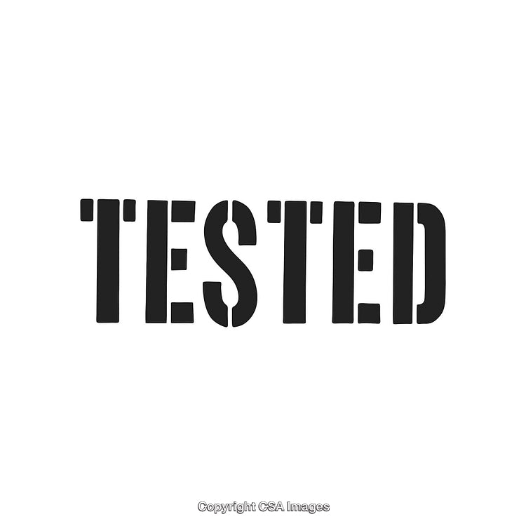 Stencil Styled "TESTED" Text on a Plain White Background