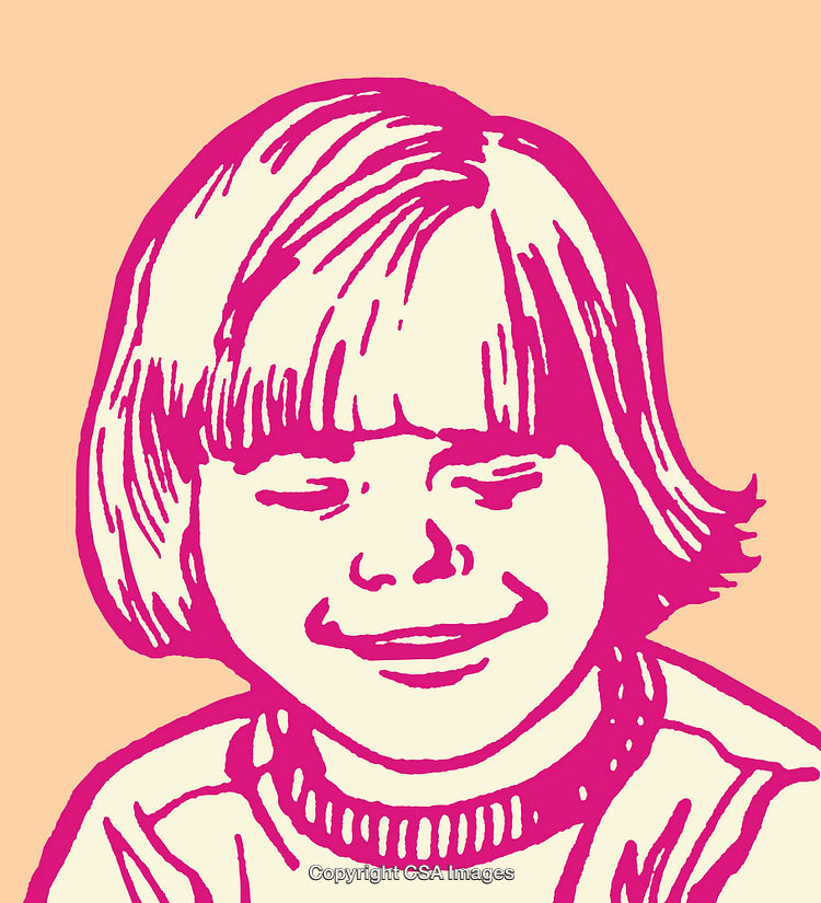Colorful Line Art Illustration of a Smiling Young Girl