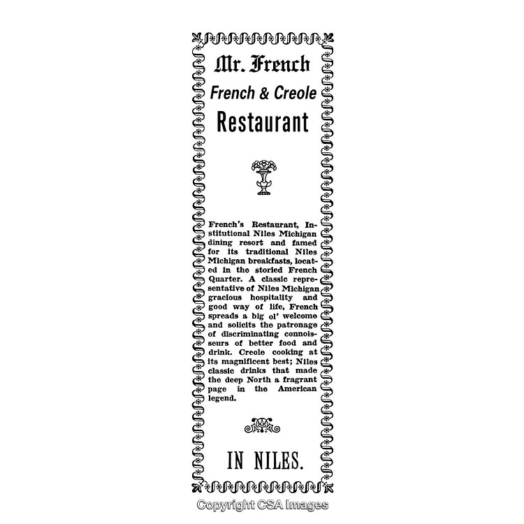 Vintage French and Creole Restaurant Advertisement With Decorative Border Design