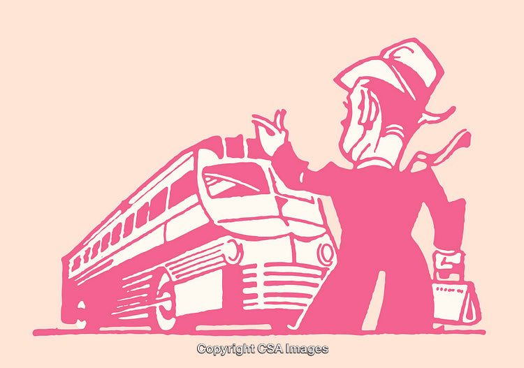 Vintage Line Art of a Person Boarding a Transportation Vehicle