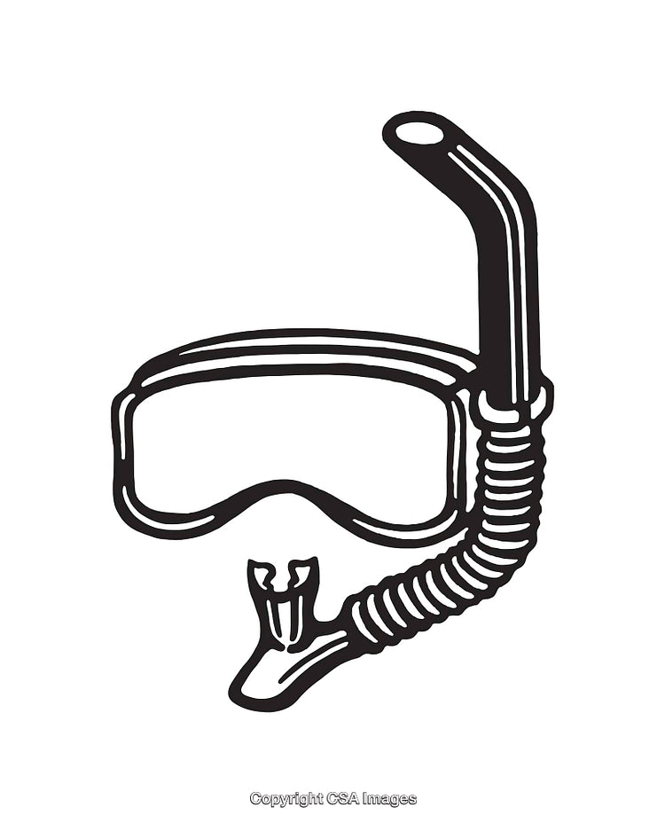 Black And White Line Art Illustration of Snorkel and Mask