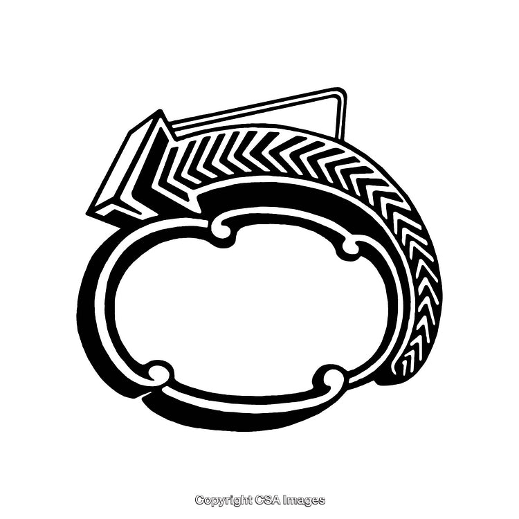Stylized Black and White Illustration Featuring Artistic Elements and Arrow Motif