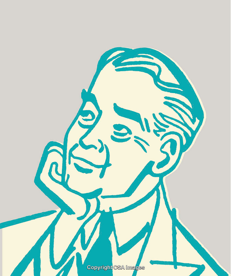 Retro Styled Illustration of a Thoughtful Man in Line Art