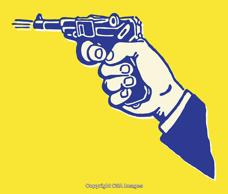 Abstract Illustration of a Hand Holding a Gun in Bold Colors