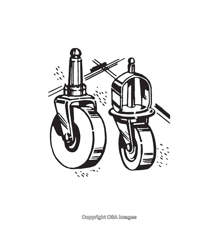 Black and White Illustrations of Industrial Casters and Wheels