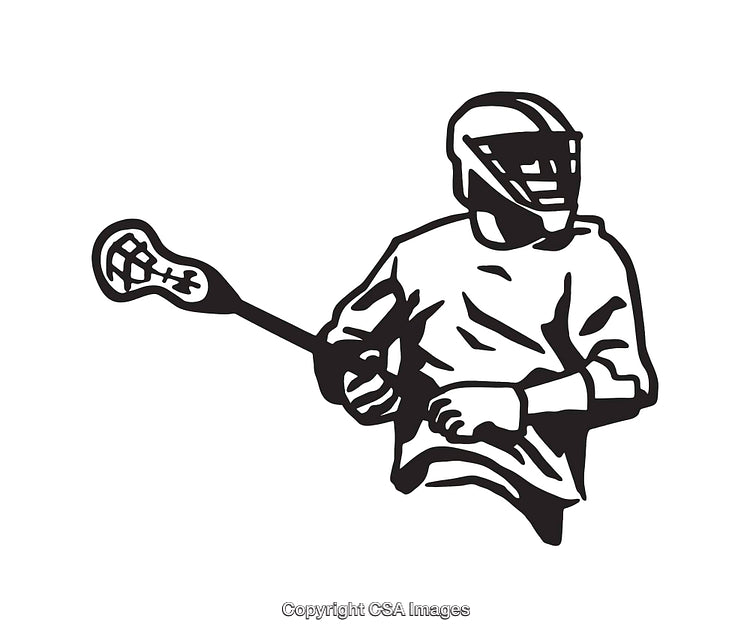 Black and White Line Art Illustration of a Lacrosse Player in Action