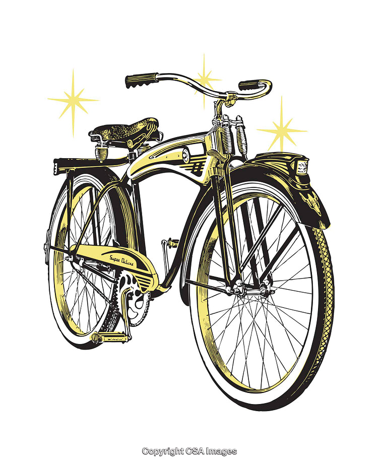 Vintage Bicycle Drawing with Retro Details and Yellow Accents