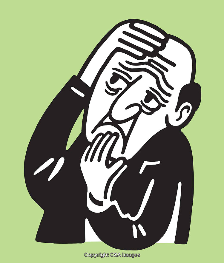 Cartoon Illustration of Concerned Man Holding Head with Expression of Worry
