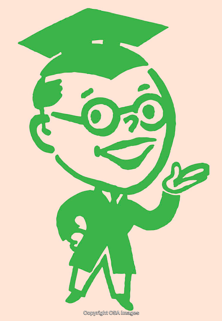 Vintage Green Character Illustration With Graduation Cap and Glasses