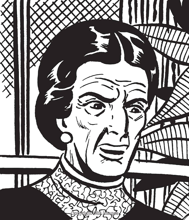 Intricate Black and White Portrait Drawing of an Elderly Woman with Details
