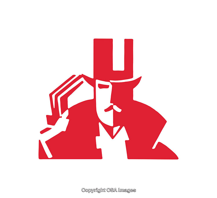 Red Icon Depicting a Gentleman in a Hat with Formal Attire