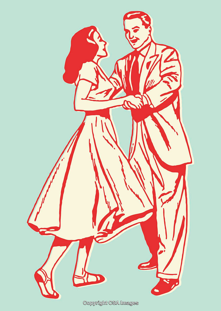 Retro Line Art of a Dance Couple in Mid-Century Style