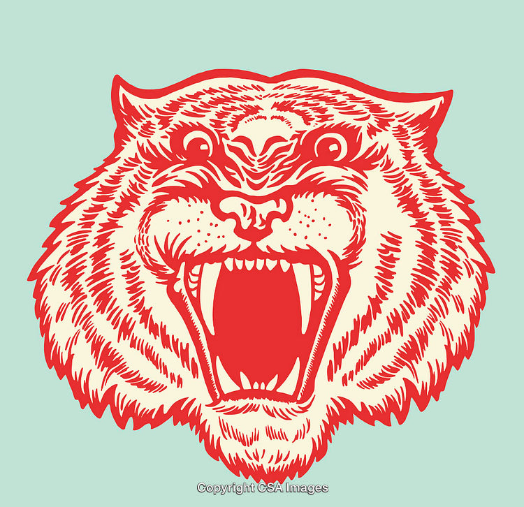 Illustration of Roaring Red Tiger Head on Soft Green Background