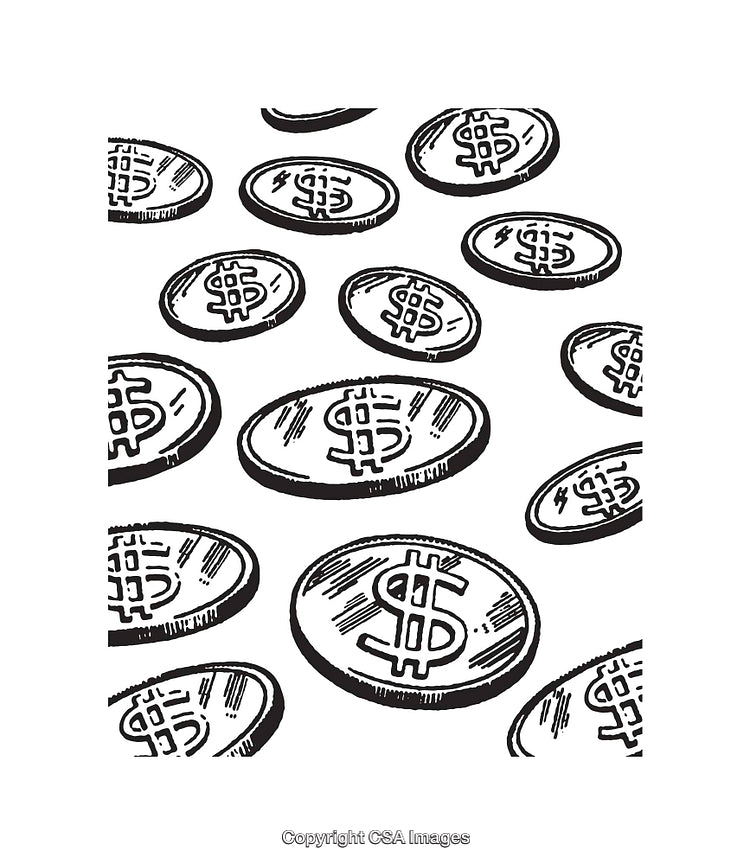Black and White Line Art Illustration of Dollar Coins Pattern