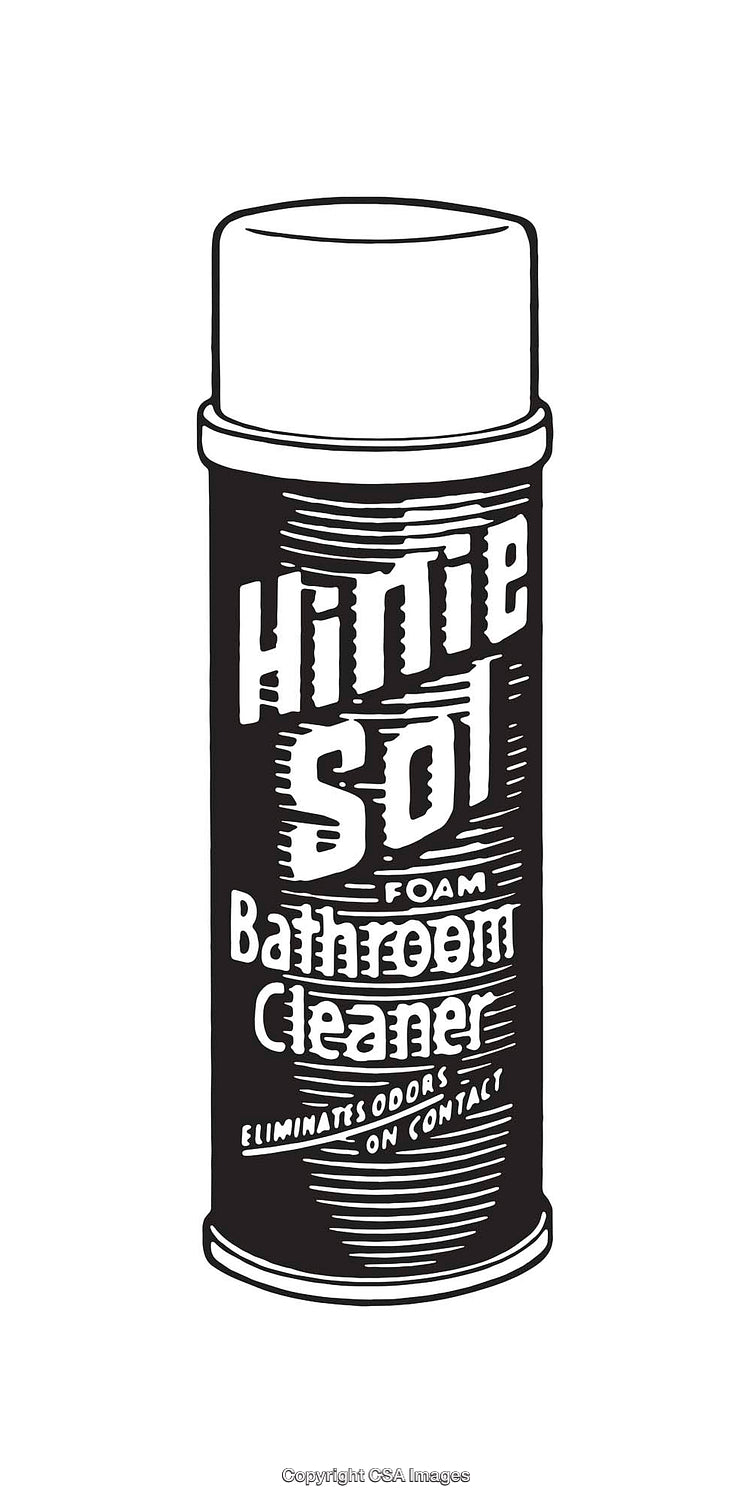 Black and White Line Art Illustration of a Foam Bathroom Cleaner Can